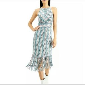 INC Teal Fringe Hem Halter Dress